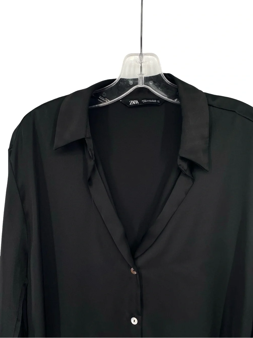 Zara Black Satin Button Down V Neck Blouse Size Medium - Picture 2 of 9